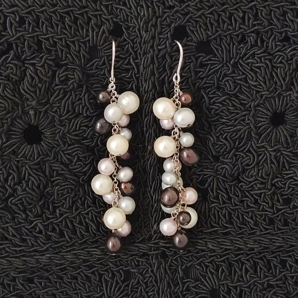 EFFY Sterling Silver Mixed Color 2.25 Inch Dangle Freshwater Pearl Earrings New